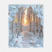 Couverture Polaire Forêt de Birch Blanc Sunset d'hiver (Devant)