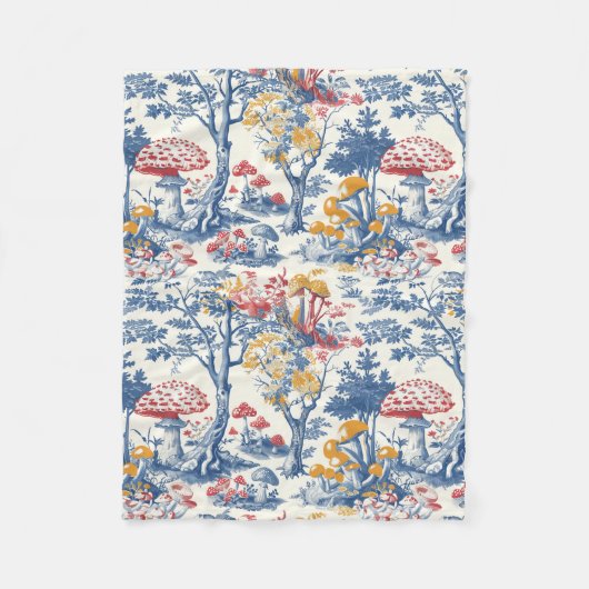 Couverture Polaire Forêt de champignons à Toile De Jouy (Devant)