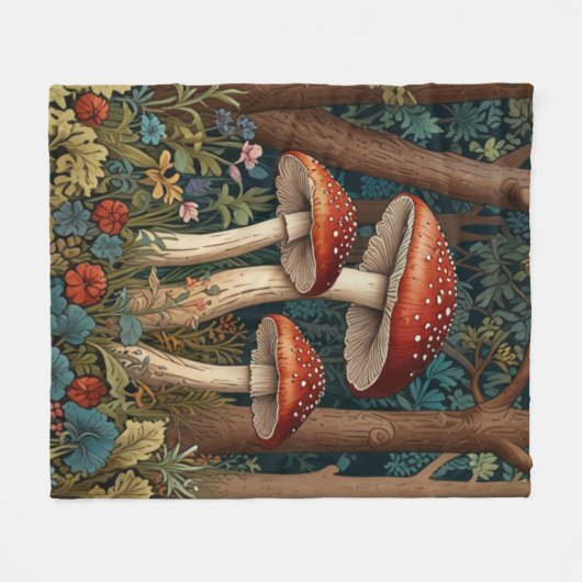 Couverture Polaire Forêt de champignons rétro (Devant (Horizontal))