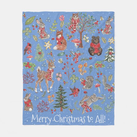 Couverture Polaire Forêt de Noël Bleue d'hiver (Devant)