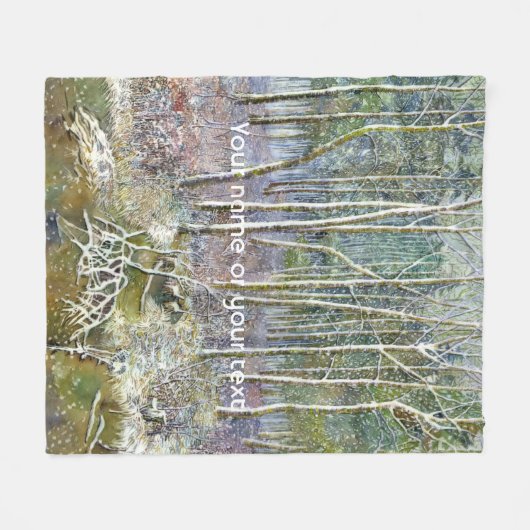 Couverture Polaire forêt d'hiver peinture aquarelle (Devant (Horizontal))