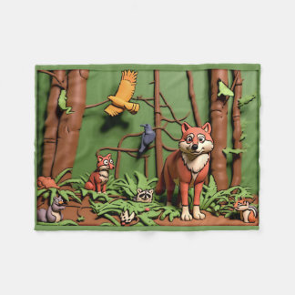 Couverture Polaire Forêt Magique - Animaux de la Forêt