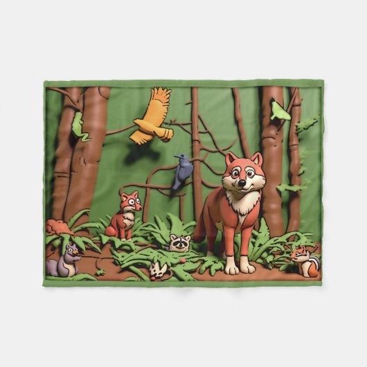Couverture Polaire Forêt Magique - Animaux de la Forêt (Devant (Horizontal))