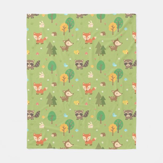 Couverture Polaire Forêt mite Bois Motif animal vert (Devant)