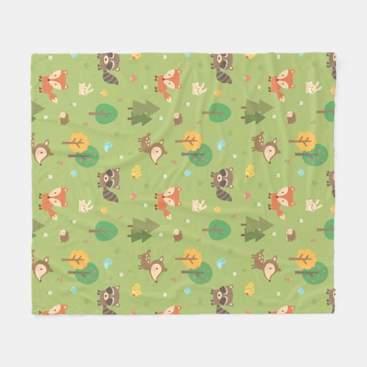Couverture Polaire Forêt mite Bois Motif animal vert (Devant (Horizontal))