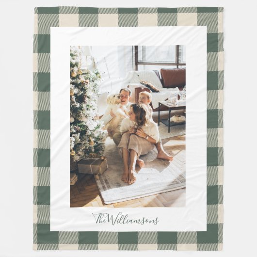 Couverture Polaire Forêt moderne Vert Plaid Rustique Photo Noël (Devant)