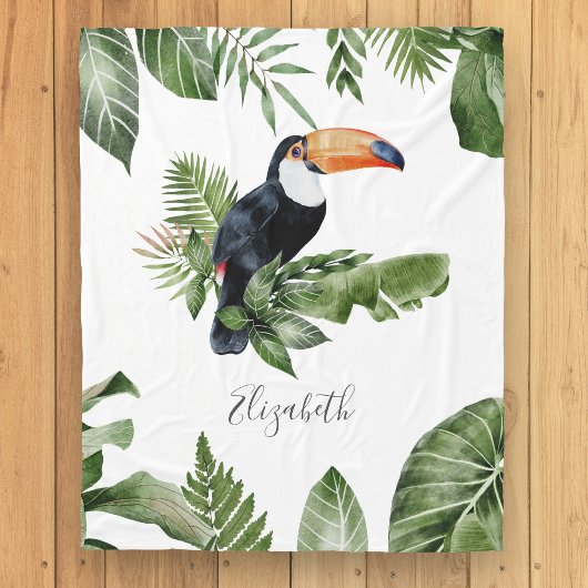 Couverture Polaire Forêt Tropicale Cute Toucan Nom Personnalisé