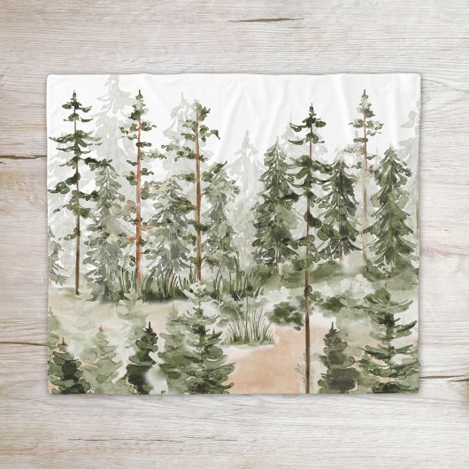 Couverture Polaire Forêt verte rustique aquarelle
