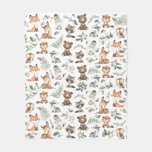Couverture Polaire Forêt Whimsical Animaux Forêt Sage Verdure (Devant)