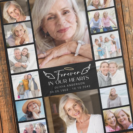 Couverture Polaire Forever in Our Hearts Multi Photo Collage Memorial