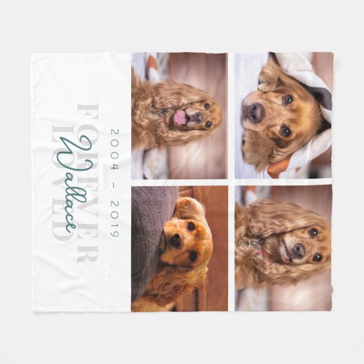 Couverture Polaire Forever Loved Pet Dog Memorial Photo Collage blanc (Devant (Horizontal))