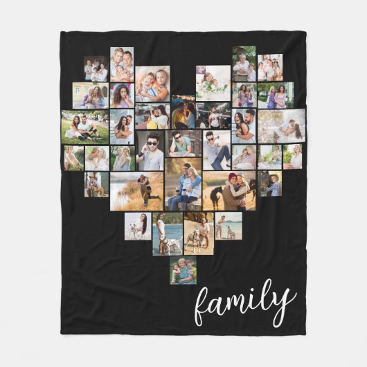 Couverture Polaire Forme cardiaque 36 Collage photo Script de famille (Devant)