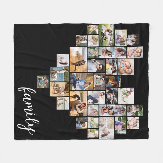 Couverture Polaire Forme cardiaque 36 Collage photo Script de famille (Devant (Horizontal))