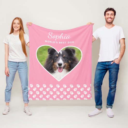 Couverture Polaire Forme cardiaque Photo Pet Personnalisée Sur Rose & (En situation)
