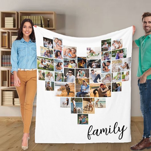 Couverture Polaire Forme de coeur 36 Collage photo Script de famille 
