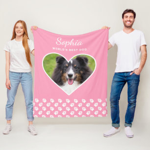 Couverture Polaire Forme de cœur Photo de chien personnalisée sur fon