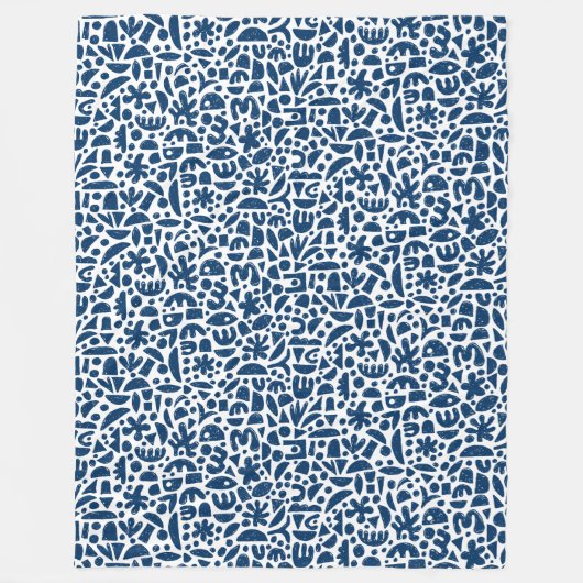 Couverture Polaire Formes Abstrait 140821 - Indigo Blue sur blanc (Devant)