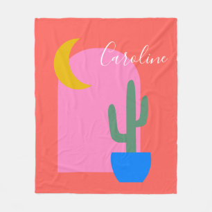 Couverture Polaire Formes colorées de lune Boho Cactus en rouge sur m