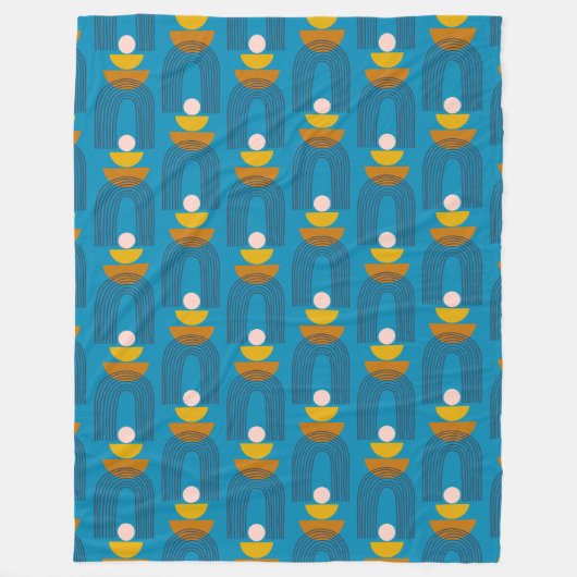 Couverture Polaire Formes de ligne d'arc Boho mignonnes en bleu et ja (Devant)