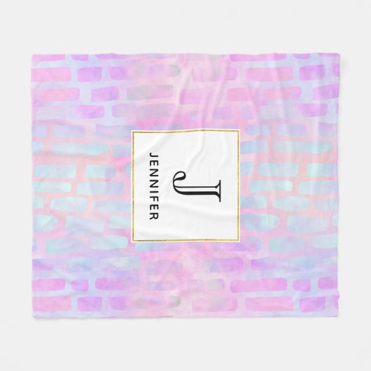 Couverture Polaire Formes rectangulaires bleues sur un monogramme Arr (Devant (Horizontal))