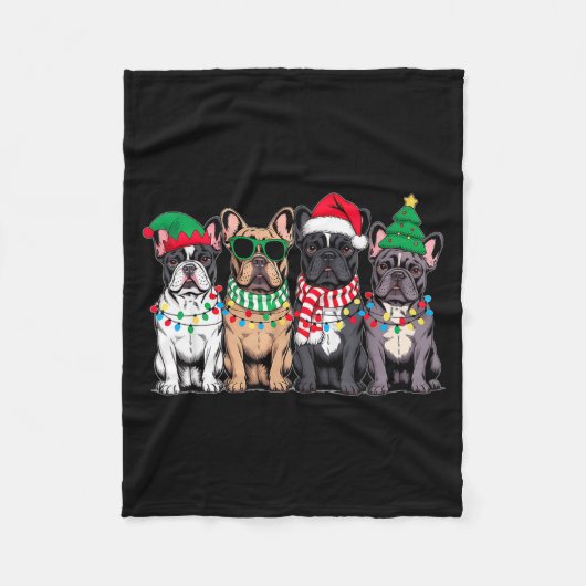 Couverture Polaire Four French Bulldog Dogs Christmas Funny Santa Rei (Devant)