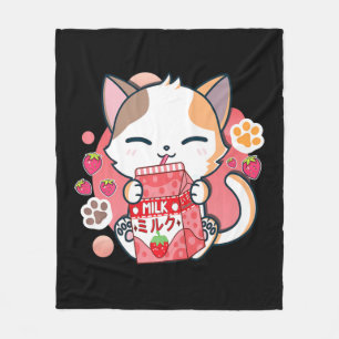 Couverture Polaire Fraise Lait Chat Kawaii Anime Neko Cadeau Filles T