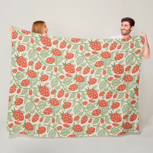 Couverture Polaire Fraises rouges et feuilles verts motif (En situation)