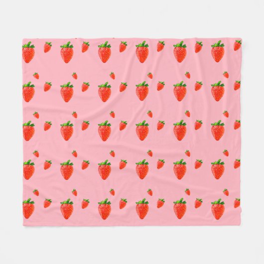 Couverture Polaire Fraises rouges sur arrière - plan rose (Devant (Horizontal))