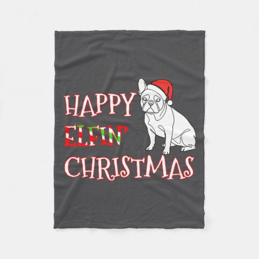 Couverture Polaire French Bulldog Funny Santa Hat Happy Elfin Christm (Devant)