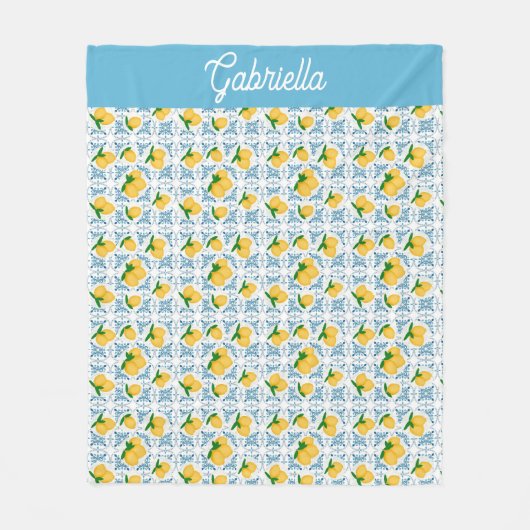 Couverture Polaire French Country Lemon Blue Tile Pattern (Devant)