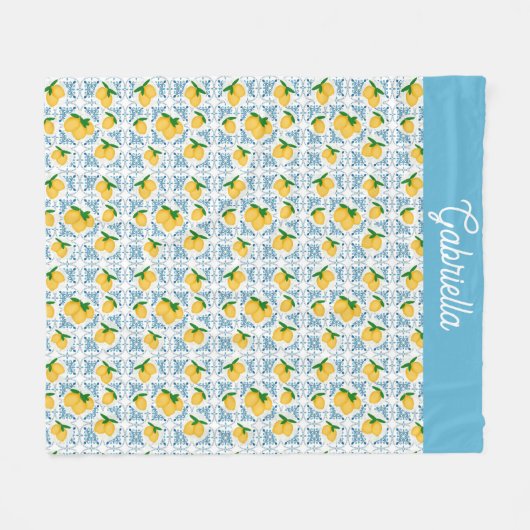 Couverture Polaire French Country Lemon Blue Tile Pattern (Devant (Horizontal))