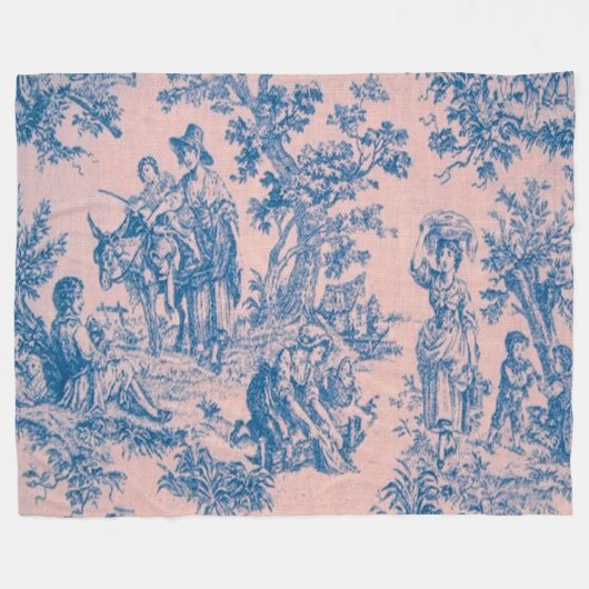 Couverture Polaire French toile de jouy bleu et rose élégant (Devant (Horizontal))