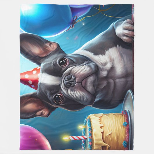 Couverture Polaire Frenchie Birthday Bash : Un mignon Bulldog françai (Devant)