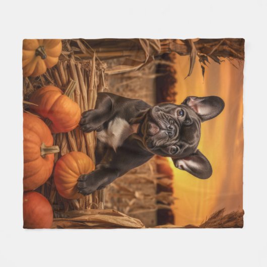 Couverture Polaire Frenchie d'automne (Devant (Horizontal))