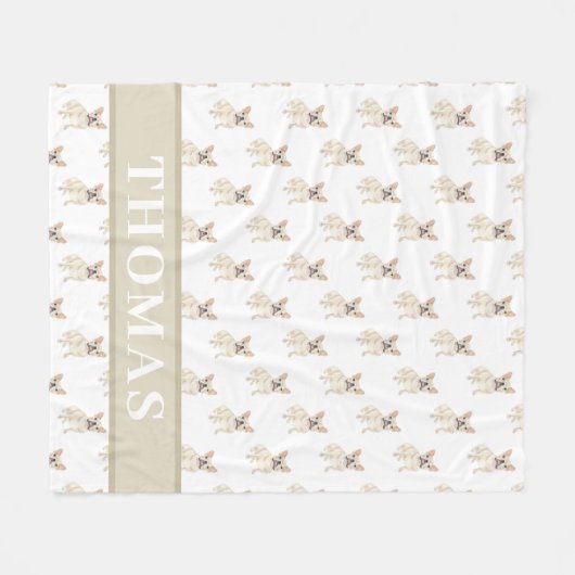 Couverture Polaire Frenchie personnalisé (Fawn Tan Cream) (Devant (Horizontal))