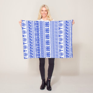 Couverture Polaire Fret grec, Motif méditerranéen, Bleu