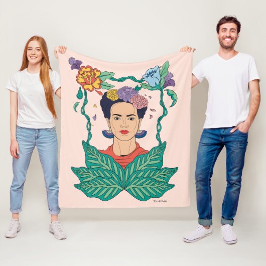 Couverture Polaire Frida Kahlo Graphisme du cadre floral (En situation)