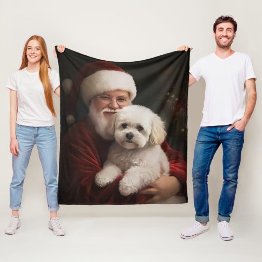 Couverture Polaire Frise de Bichon avec Noël Festif du Père Noël (En situation)