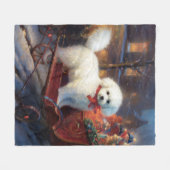 Couverture Polaire Frise de Bichon Frise Festin de Noël (Devant (Horizontal))