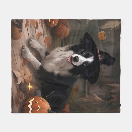 Couverture Polaire Frontière Collie Citrouilles Halloween effroi (Devant (Horizontal))