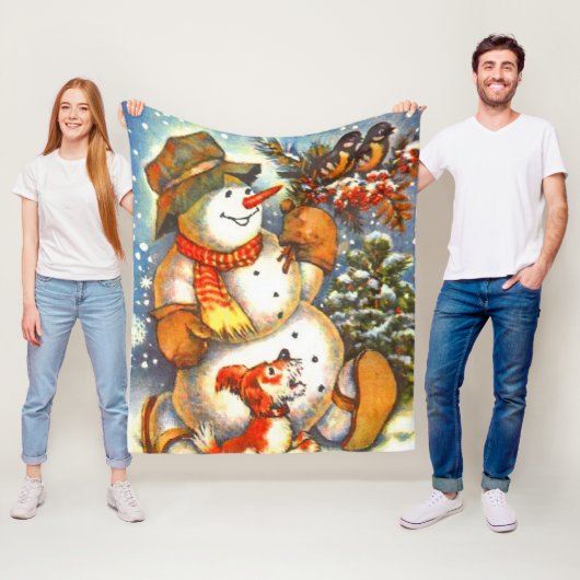 Couverture Polaire Frosty bonhomme de neige et amis Fun Noël (En situation)