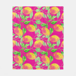 Couverture Polaire Fruit citron motif jaune rose vert