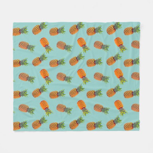 Couverture Polaire Fruits d'ananas sur Turquoise (Devant (Horizontal))