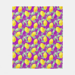 COUVERTURE POLAIRE FRUITS DE CITRON SUR FOND VIOLET