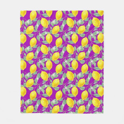 COUVERTURE POLAIRE FRUITS DE CITRON SUR FOND VIOLET (Devant)