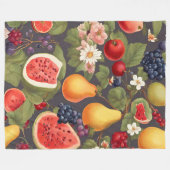 Couverture Polaire Fruits variés, Feuilles luxuriants et fleurs merve (Devant (Horizontal))