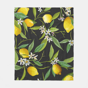 Couverture Polaire Fruits vintages au citron et fleurs sur fond foncé