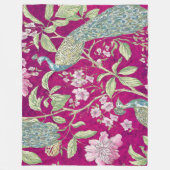Couverture Polaire Fuchsia Chinoiserie paon floral (Devant)