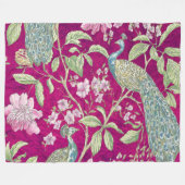 Couverture Polaire Fuchsia Chinoiserie paon floral (Devant (Horizontal))
