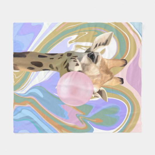 Couverture Polaire Fun Bubblegum soufflant Giraffe Liquide Swirl Bleu (Devant (Horizontal))